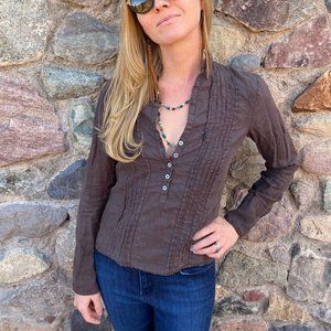 United Colors of Benetton Dark Brown Linen Blouse: $10